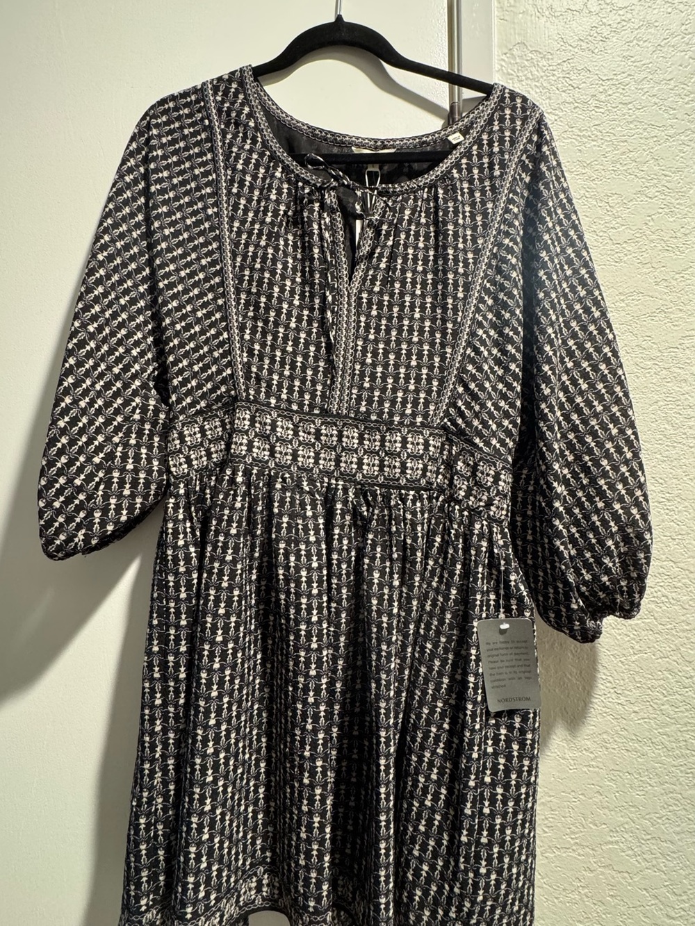 Max Studio Black and White Patterned Boho long sleeve Tunic Dress